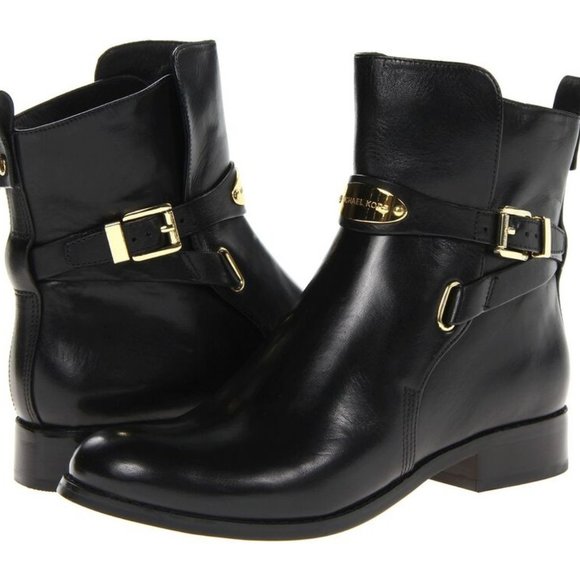 MICHAEL KORS Leather Arley Gold Logo Ankle Boots